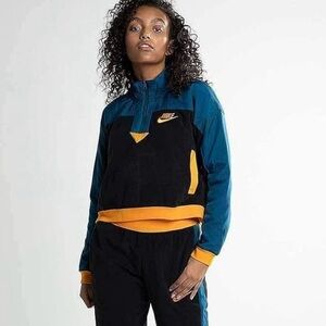 Nike XS Retro Polar Fleece 1/4 Zip Pullover Sweatshirt Colorblock Black Blue Y2K